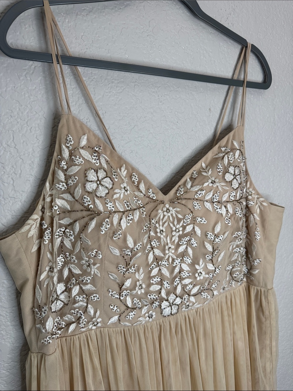 BHLDN Anthropologie Elowen Beaded Gown Dress Size 18 Plus Size Champagne Formal - Picture 4 of 9